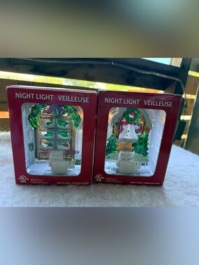 Vintage Costco Christmas Night Lights Snowman And Christmas Tree NOS